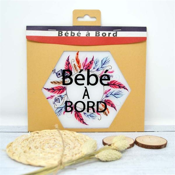 Adhésif bébé à bord Made in France - Plumes colorées