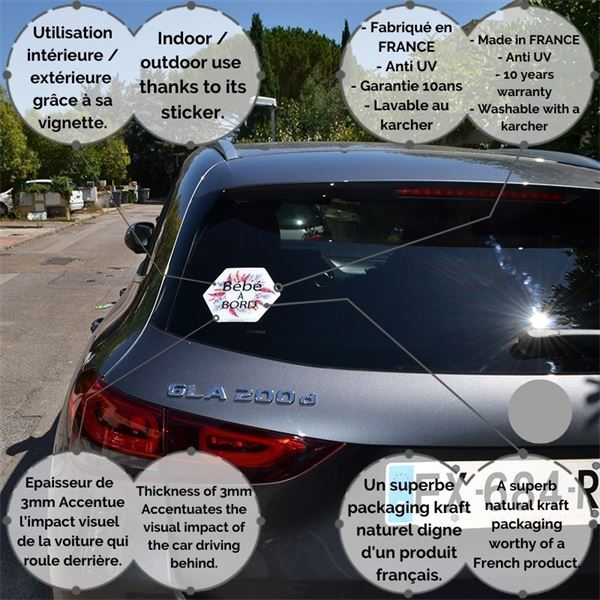 Adhésif bébé à bord Made in France - Plumes colorées