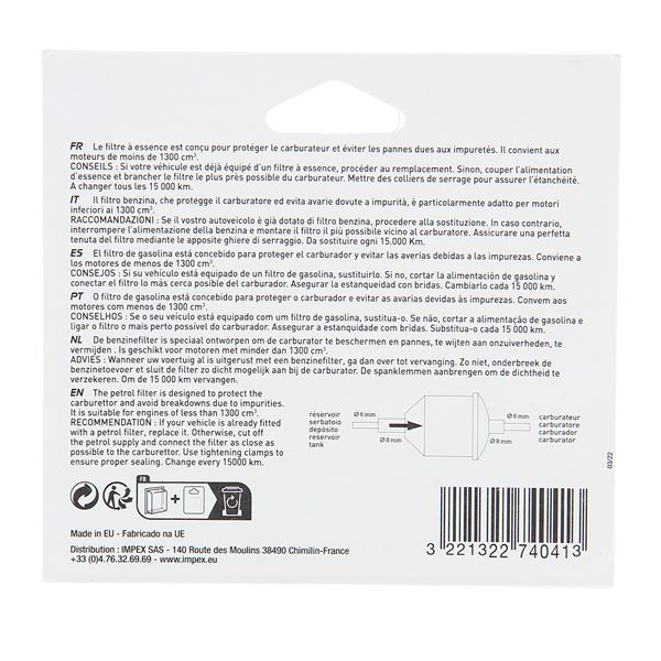 Filtre à essence pour moteur 1300cc max PRECISION STEEL
