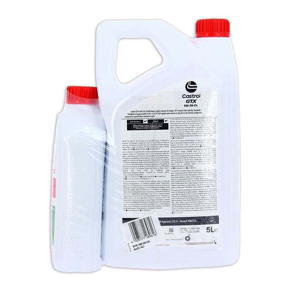 Huile moteur CASTROL GTX 5W30 C4 RN0720 Essence/Diesel 5+1L