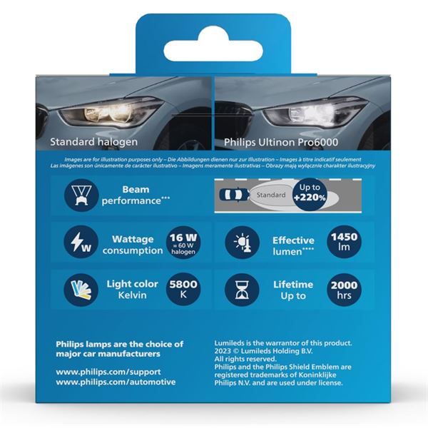 2 ampoules LED H4 Philips Ultinon Pro6000 Standard (homologuées)