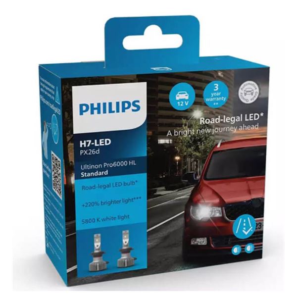 2 ampoules LED H7 Philips Ultinon Pro6000 Standard (homologuées)
