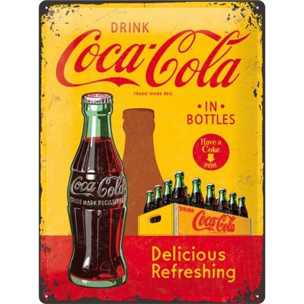 Enseigne en métal 30x40 Coca/Cola / 1930/40 / Yellow In Bottles