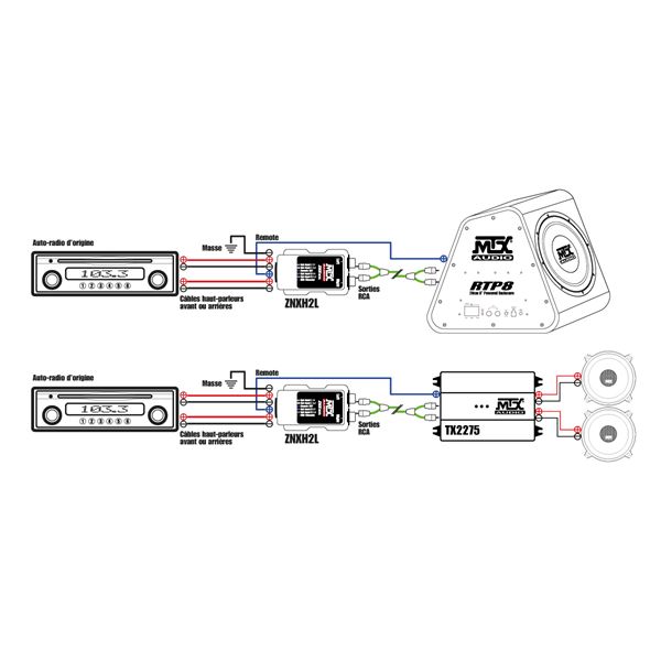 Adaptateur câbles haut-parleurs vers sorties RCA ZNXH2L MTX