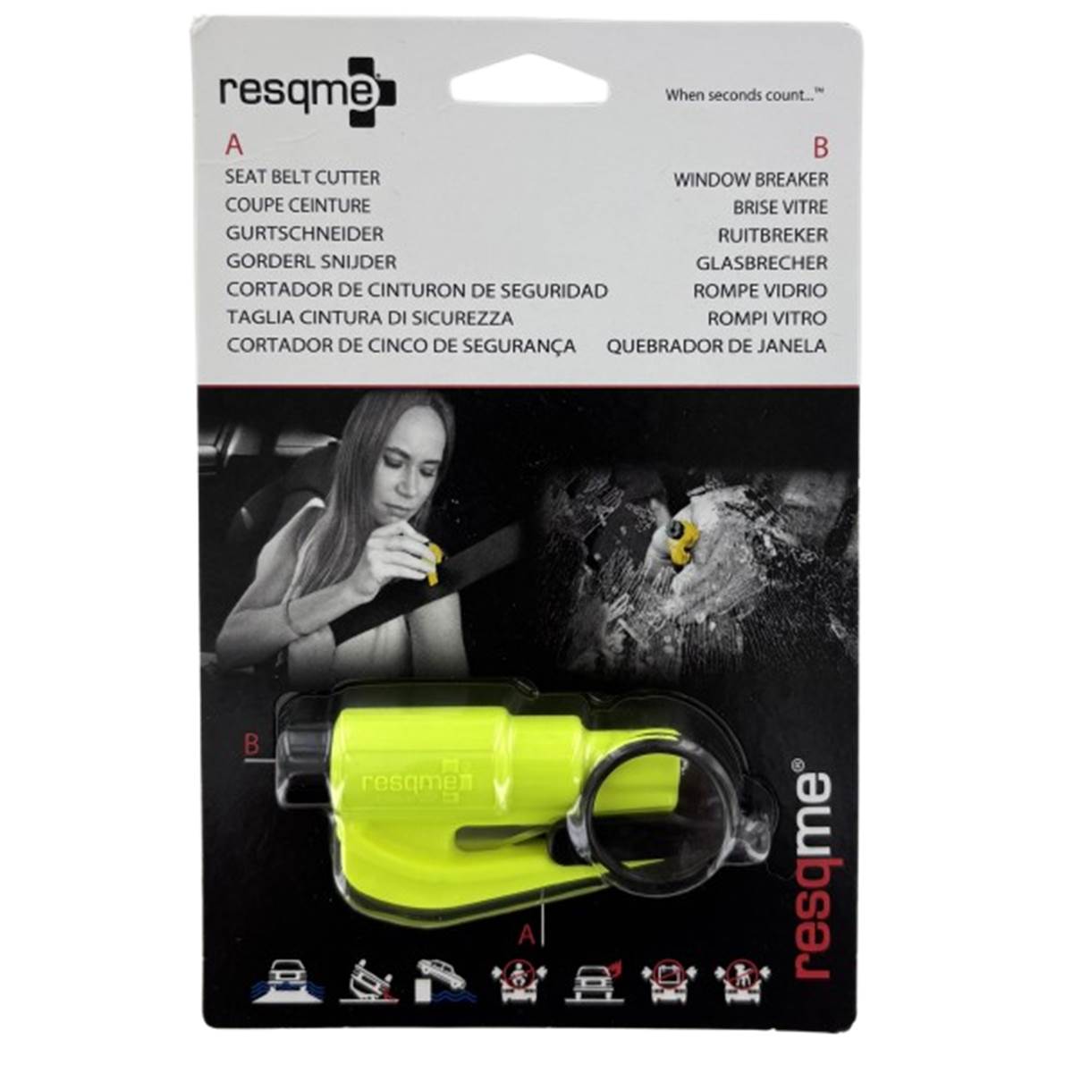 Porte-clés Brise-vitre Et Coupe-ceinture Resqme Jaune