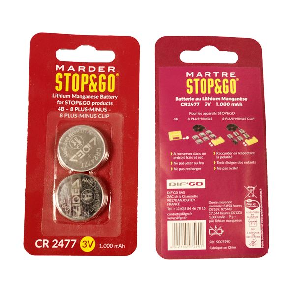 Blister de 2 piles bouton lithium CR2477 STOP&GO
