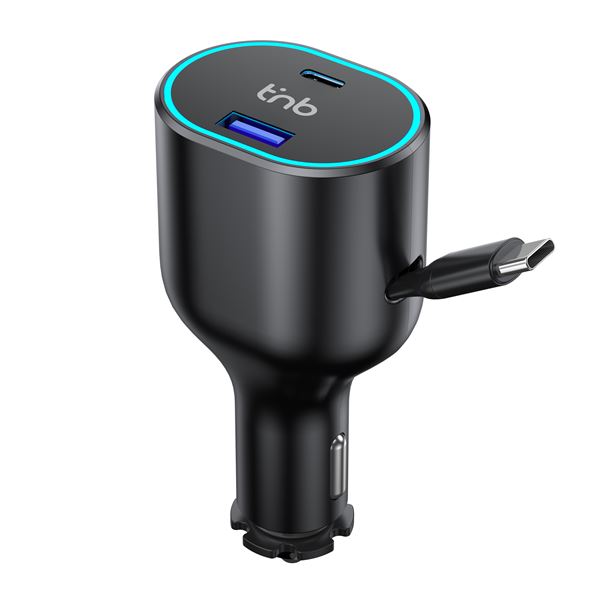 Chargeur allume-cigare avec câble USB-C rétractable