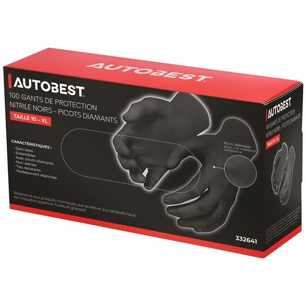 100 GANTS DE PROTECTION NITRILE NOIRS TAILLE 10