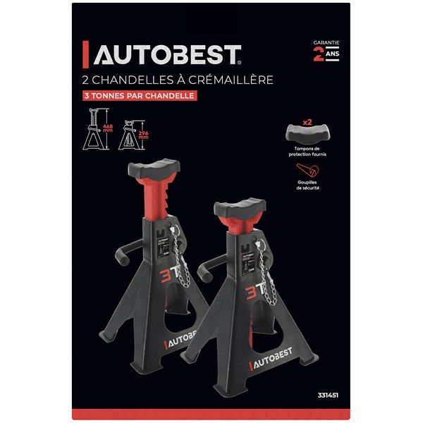Lot de 2 chandelles à crémaillères 3T Autobest