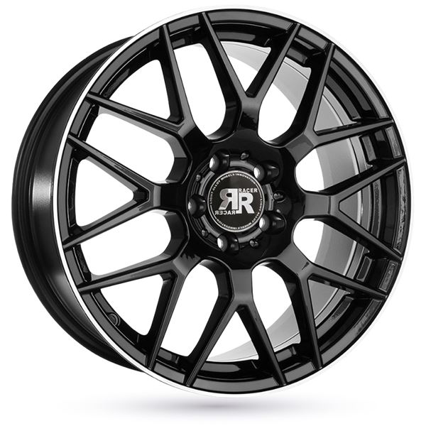 Jante aluminium Racer 18 pouces Noir Brillant Bord Poli