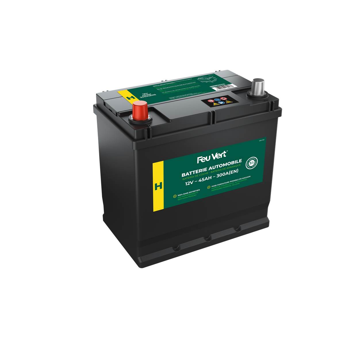 Batterie Voiture Feu Vert H - 45ah / 300a - 12v