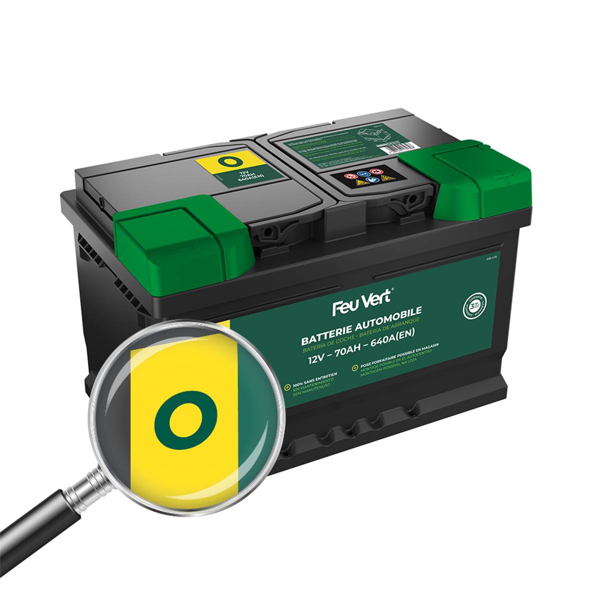 Batterie Voiture Feu Vert O - 70ah / 640a - 12v