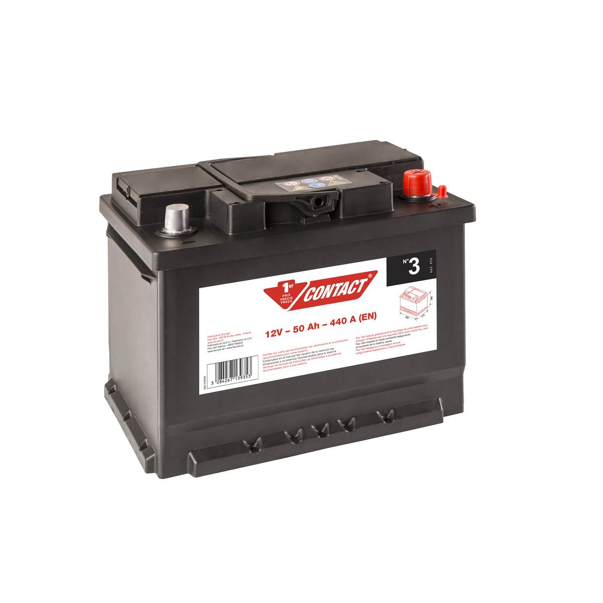 Batterie voiture Contact n°3 - 50Ah / 400A - 12V