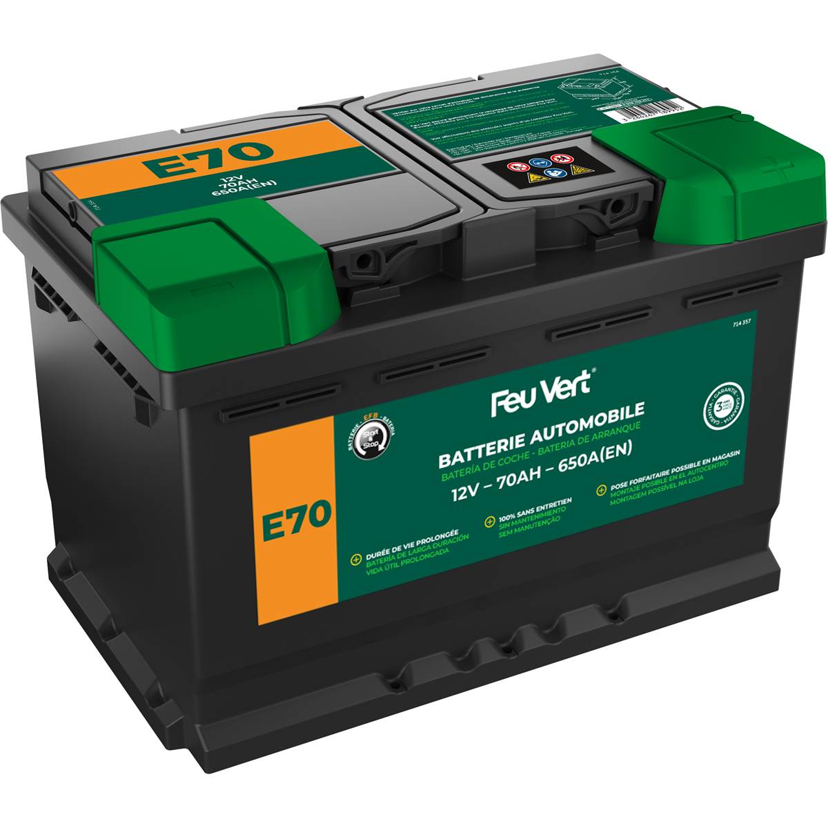 Batterie Feu Vert Start&stop Efb E70 - 70ah / 650a - 12v