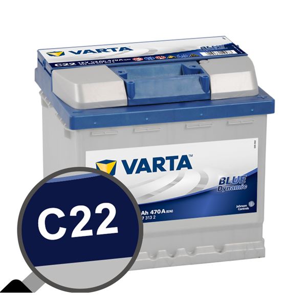 Batterie voiture Varta C22 - 52Ah / 470A - 12V - Feu Vert