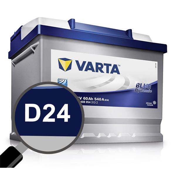 Batterie voiture Varta D24 - 60Ah / 540A - 12V - Feu Vert