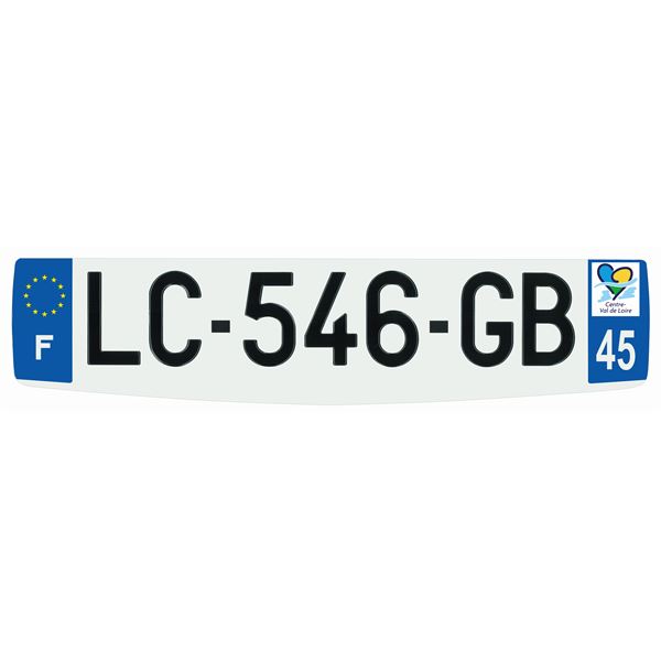 Plaque immatriculation alu confort 520 x 120 mm département 45