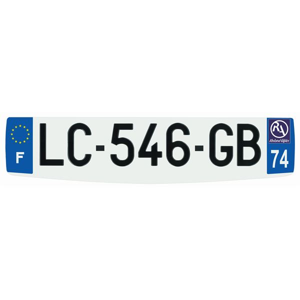 Plaque immatriculation alu confort 520 x 120 mm département 74