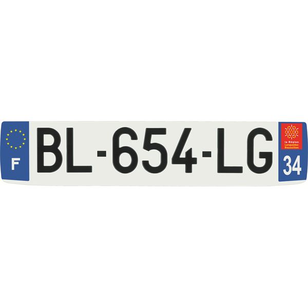 Plaque immatriculation alu confort 520 x 110 mm département 34