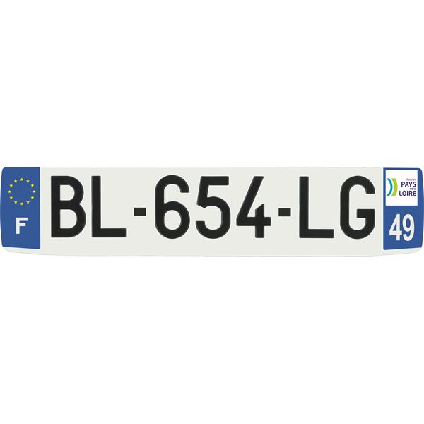 Plaque immatriculation alu confort 520 x 110 mm département 49