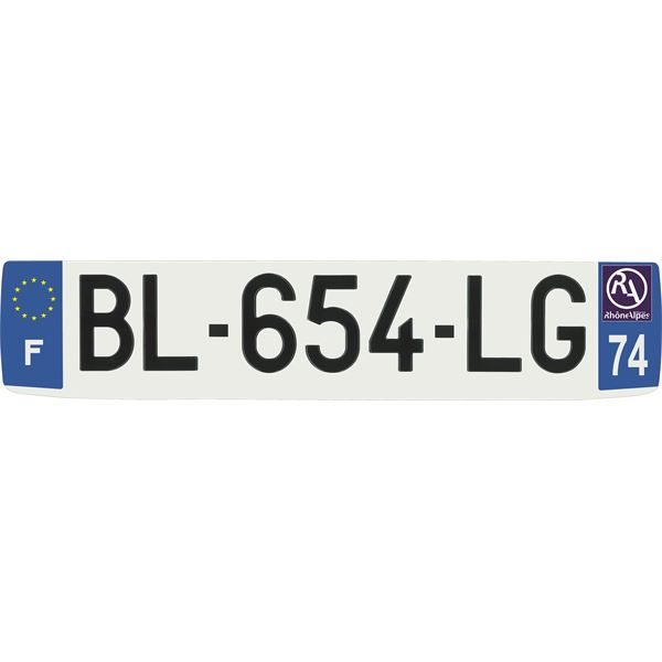 Plaque immatriculation alu confort 520 x 110 mm département 74