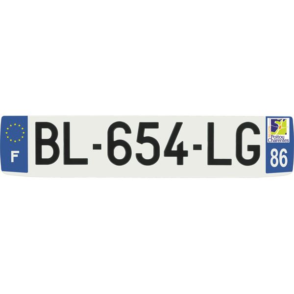 Plaque immatriculation alu confort 520 x 110 mm département 86