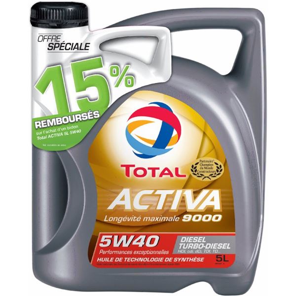 Lubrifiant de technologie de synthèse Essence Total Activa 9000 5W40 5L