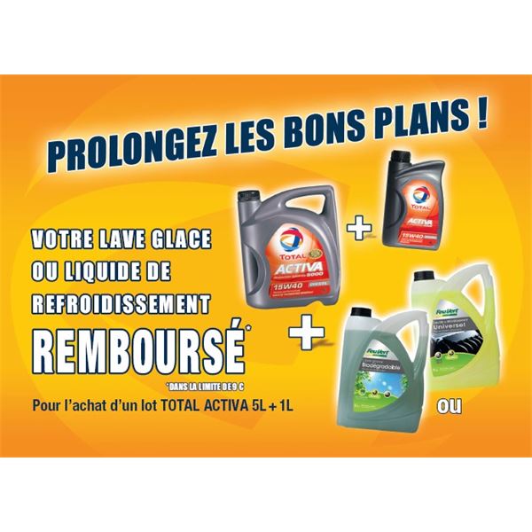 Huile TOTAL ACTIVA 5000 15W40 essence 5L+1L+ offre de remboursement
