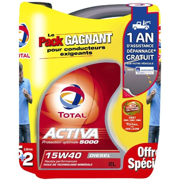 Huile Total Activa 5000 D15W40 5L + 2 L + 1 an d'assistance dépannage