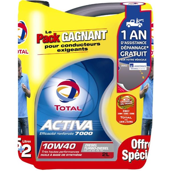 Huile Total Activa 9000 E10W40 5L + 2 L + 1 an d'assistance dépannage