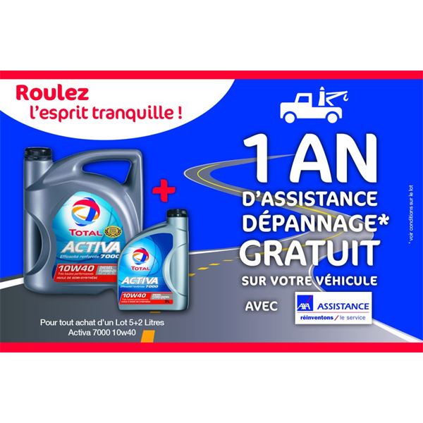 Huile Total Activa 9000 E10W40 5L + 2 L + 1 an d'assistance dépannage