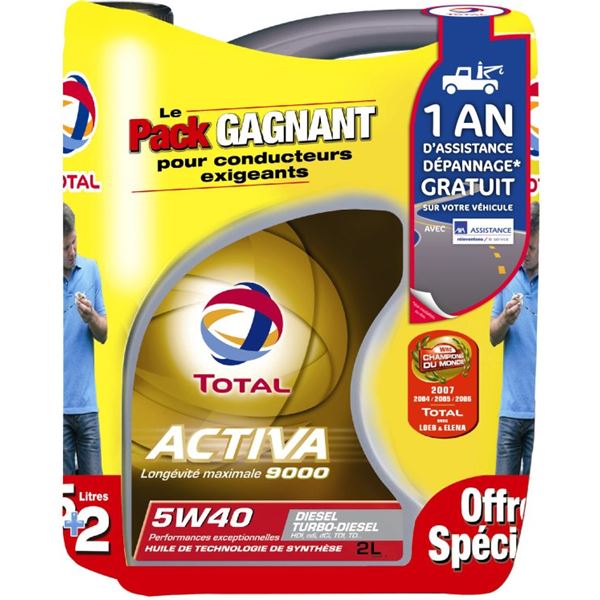 Huile Total Activa 9000 D5W40 5L + 2 L + 1 an d'assistance dépannage