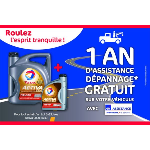 Huile Total Activa 9000 D5W40 5L + 2 L + 1 an d'assistance dépannage