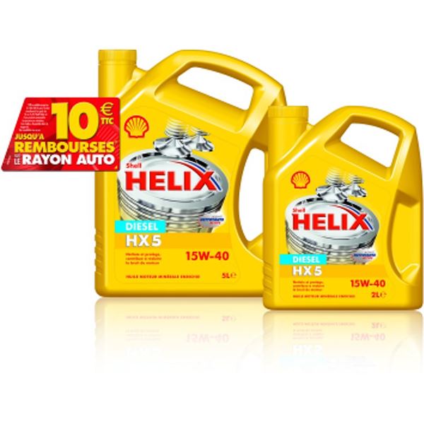 Huile SHELL HELIX5 15W40 DIESEL 5L+2L+REMBOURSEMENT 6 E