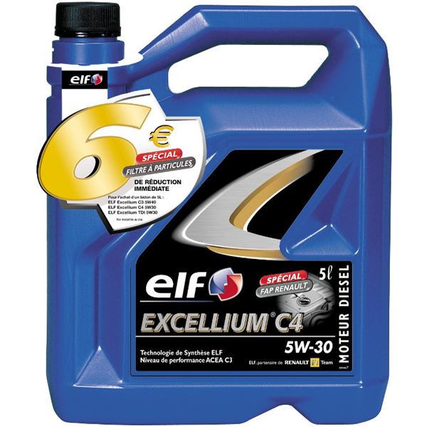 Huile moteur ELF EXCELLIUM C4 essence et diesel 5W30 5L - Feu Vert