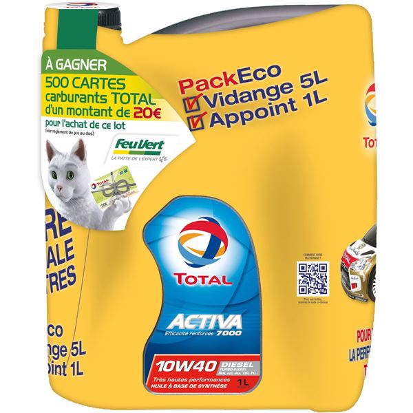 Huile moteur TOTAL activa 7000 Essence 10W40 5L + 1L + carte carburant 20 euros à gagner