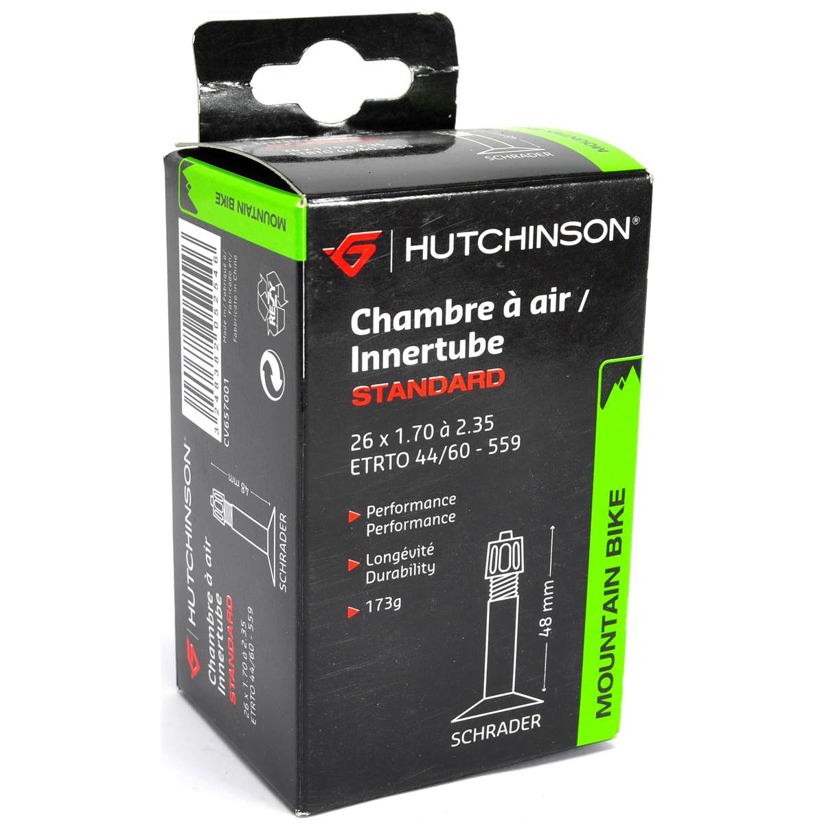 Chambre À Air Vélo 26 X 1,70 À 2,35 Vs 48mm Noir Hutchinson