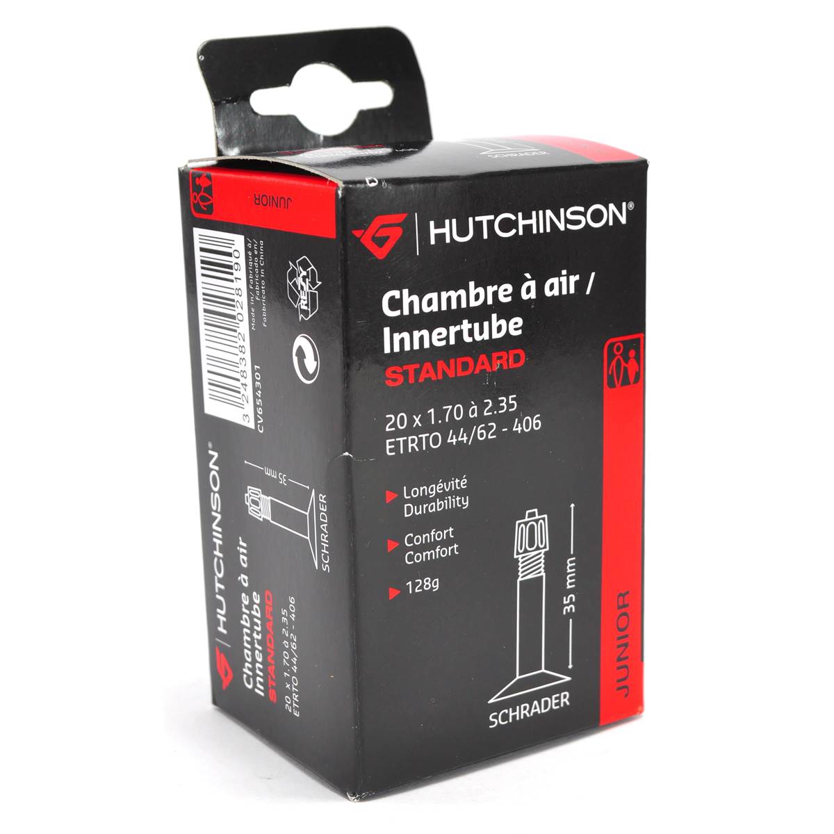 Chambre À Air Vélo 20'' X 1,70 À 2,35 Vs 35mm Noir Hutchinson